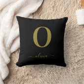 Monogram Script Name Personated Black and Gold Kussen (Deken)