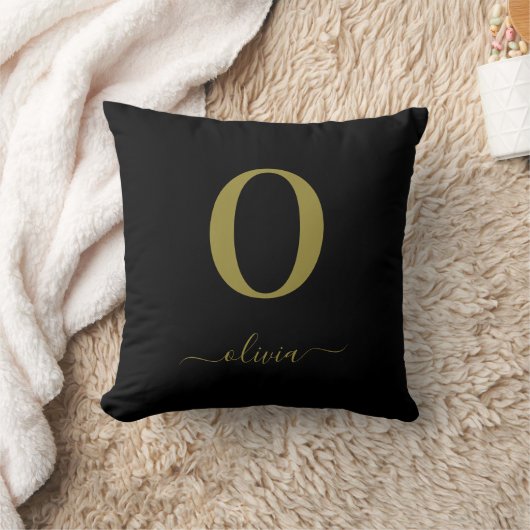 Monogram Script Name Personated Black and Gold Kussen (Deken)