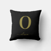 Monogram Script Name Personated Black and Gold Kussen (Achterkant)