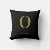 Monogram Script Name Personated Black and Gold Kussen (Voorkant)