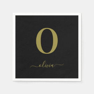 Monogram Script Name Personated Black and Gold Servet