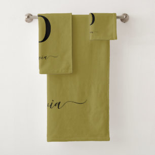 Monogram Script Name Personated Gold en Black Bad Handdoek