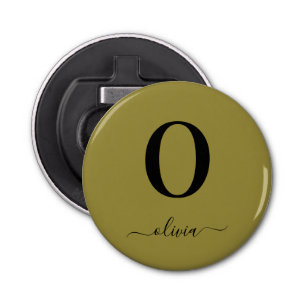Monogram Script Name Personated Gold en Black Button Flesopener