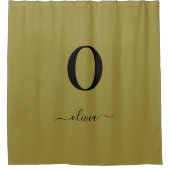 Monogram Script Name Personated Gold en Black Douchegordijn (Voorkant)