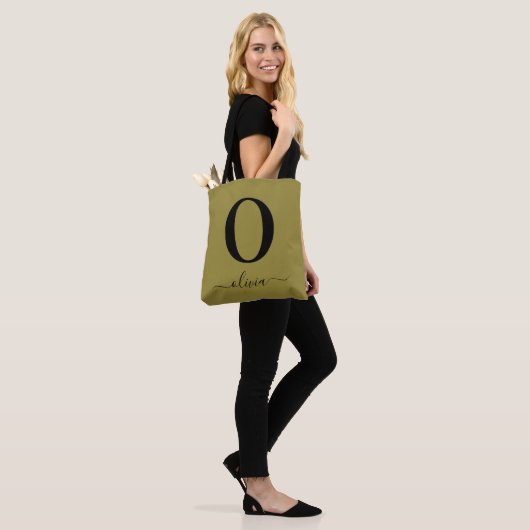 Monogram Script Name Personated Gold en Black Draagtas (Op model)