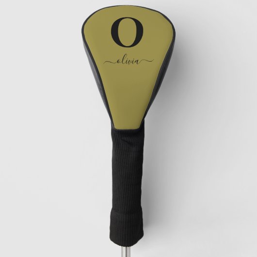Monogram Script Name Personated Gold en Black Golfheadcover (Voorkant)