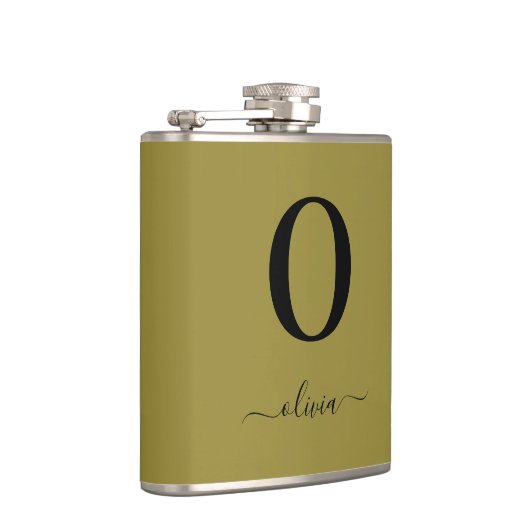 Monogram Script Name Personated Gold en Black Heupfles (Rechts)