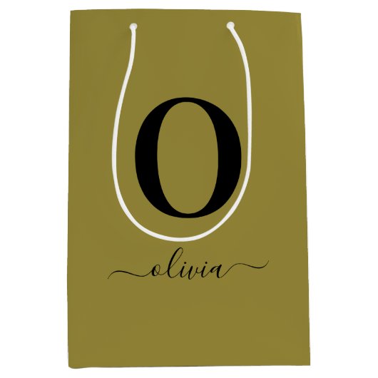 Monogram Script Name Personated Gold en Black Medium Cadeauzakje (Voorkant)