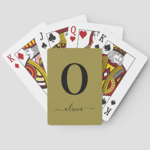 Monogram Script Name Personated Gold en Black Pokerkaarten