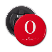 Monogram Script Name Personated Red and White Button Flesopener (Voorkant)