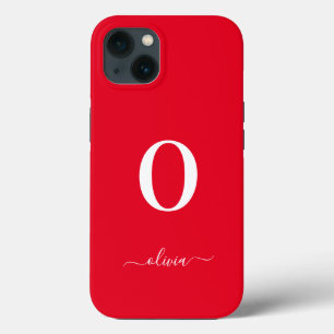 Monogram Script Name Personated Red and White iPhone 13 Hoesje