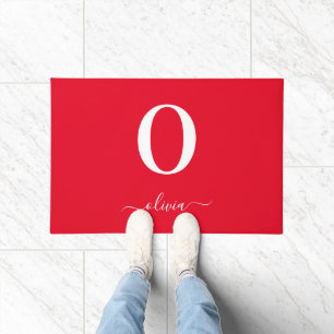 Monogram Script Name Personated Red and White Deurmat