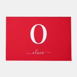 Monogram Script Name Personated Red and White Deurmat