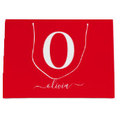 Monogram Script Name Personated Red and White Groot Cadeauzakje (Voorkant)