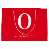 Monogram Script Name Personated Red and White Groot Cadeauzakje (Achterkant)