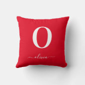 Monogram Script Name Personated Red and White Kussen (Achterkant)