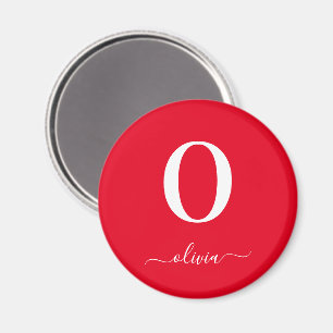 Monogram Script Name Personated Red and White Magneet