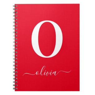 Monogram Script Name Personated Red and White Notitieboek