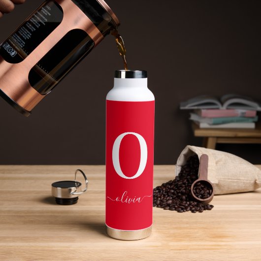 Monogram Script Name Personated Red and White Waterfles (Koffie)