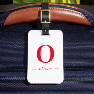 Monogram Script Name Personated White and Red Bagagelabel