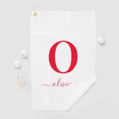 Monogram Script Name Personated White and Red Golfhanddoek (Insitu)