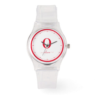 Monogram Script Name Personated White and Red Horloge