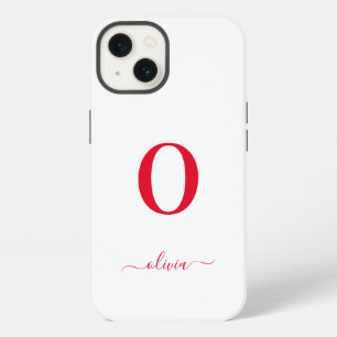 Monogram Script Name Personated White and Red iPhone 13 Hoesje
