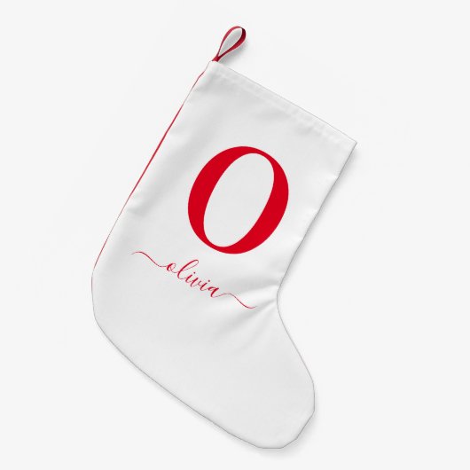 Monogram Script Name Personated White and Red Kleine Kerstsok (Voorkant (Hangend))