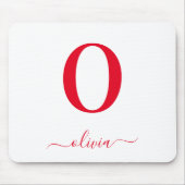 Monogram Script Name Personated White and Red Muismat (Voorkant)