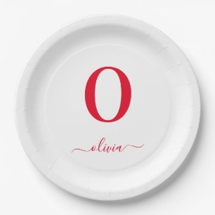 Monogram Script Name Personated White and Red Papieren Bordje