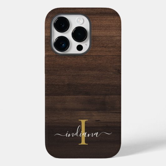 Monogram Script Name Rustic Printed Wood Case-Mate iPhone Case (Achterkant)