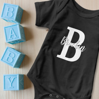 Monogram Script Name White Custom Text Unisex Baby Romper