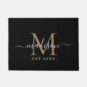 Monogram Script Namen Chic Gold Wedding Date Zwart Deurmat