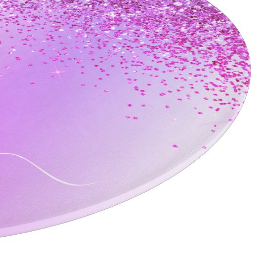 Monogram Script Paars Black Glitter Girly Name Snijplank (Hoek)