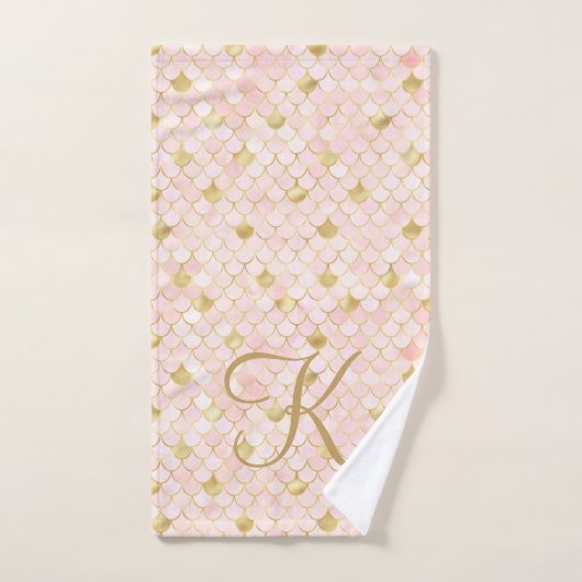 Monogram Script Roze Goud Zeemeerminenschubben  Bad Handdoek (Handdoek)
