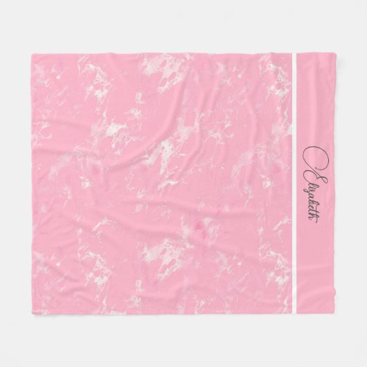 Monogram Script Roze White Grey Marble Trendy Fleece Deken (Voorkant (Horizontaal))