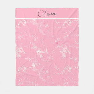 Monogram Script Roze Wit Grijs Marmer Trendy Fleece Deken