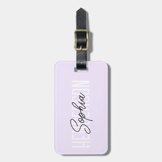 Monogram Script Signature Paars Bagagelabel (Voorkant verticaal)