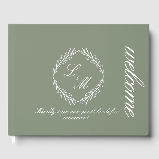 Monogram Script Tak Groene Huwelijkstak  Gastenboek (Voorkant)