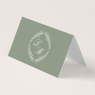 Monogram Script Takelage Sage Groene Trouwtafel Visitekaartjes