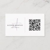 Monogram Script Typografie Bleke Lavendel QR Code Visitekaartje (Voorkant)