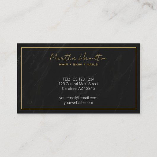 Monogram Script Typografie Floral Zwart & Goud Contactkaartje (Achterkant)