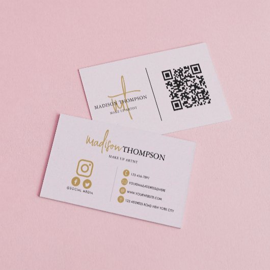 Monogram Script Typografie Lavendel Gold QR Code Visitekaartje