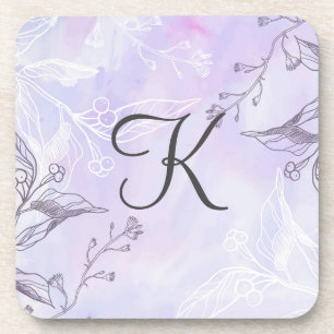 Monogram Script Wit Grijs Paars Bloemmotief Bier Onderzetter