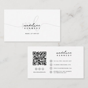 Monogram Script Zwart Wit Grijs QR-code Visitekaartje