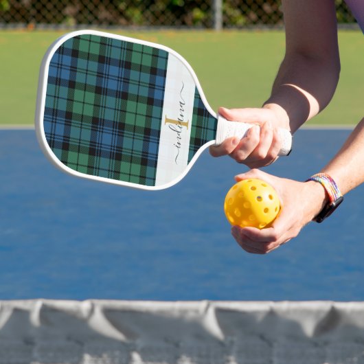 Monogram scriptnaam Pset Clan Campbell Tartan Pickleball Paddle (Insitu)