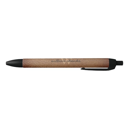Monogram scriptnaam Stijlvol rustig bruin leder Zwarte Inkt Pen (Bodem)
