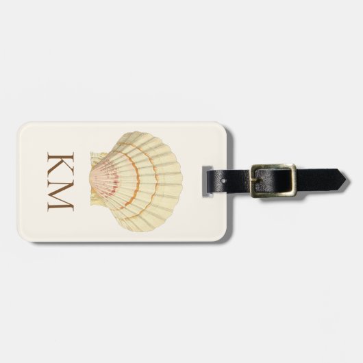 Monogram  Seashell op Cream en Brown Bagagelabel (Voorkant horizontaal)