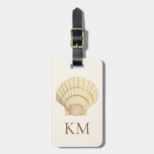 Monogram  Seashell op Cream en Brown Bagagelabel (Voorkant verticaal)