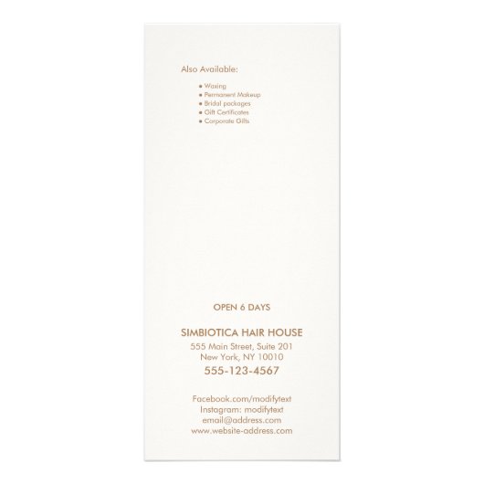 Monogram Seashell Salon Tarifs Menu Service (Dos)